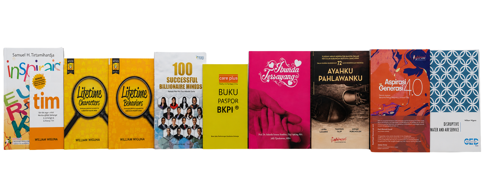 Deretan buku yang diterbitkan oleh William Wiguna dan mitra penerbitannya